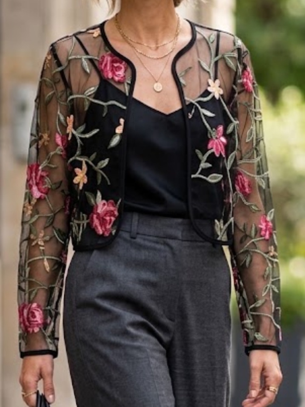 NWOT Floral Embroidered Black Mesh Cropped Jacket Shrug | Size XL New